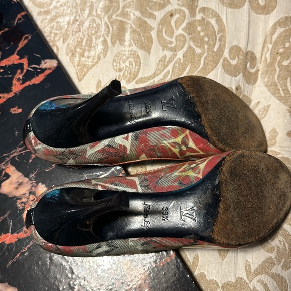 Vintage Peunrws Denim Monogram Louis Vuitton Peep Toe Heels Pumps - Picture 6 of 8